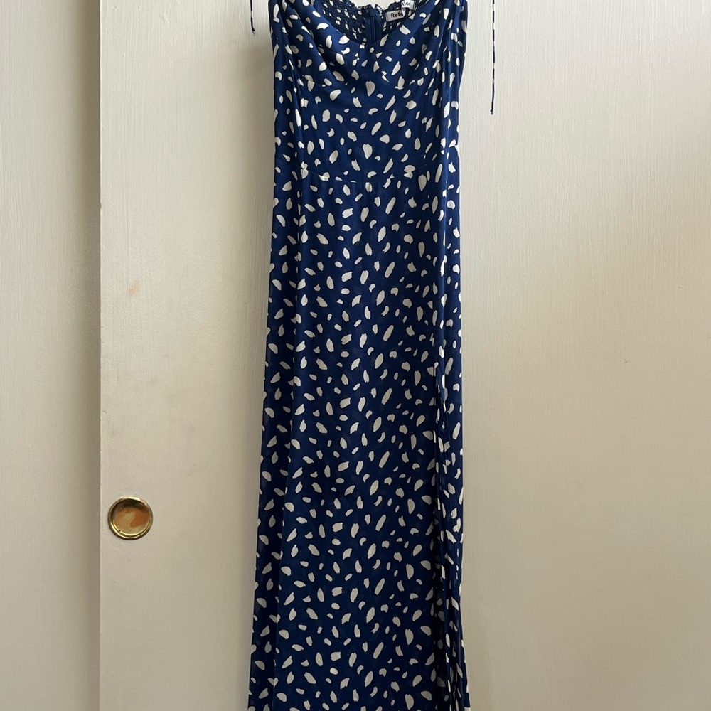 Reformation Blue and White Maxi Slip Dress